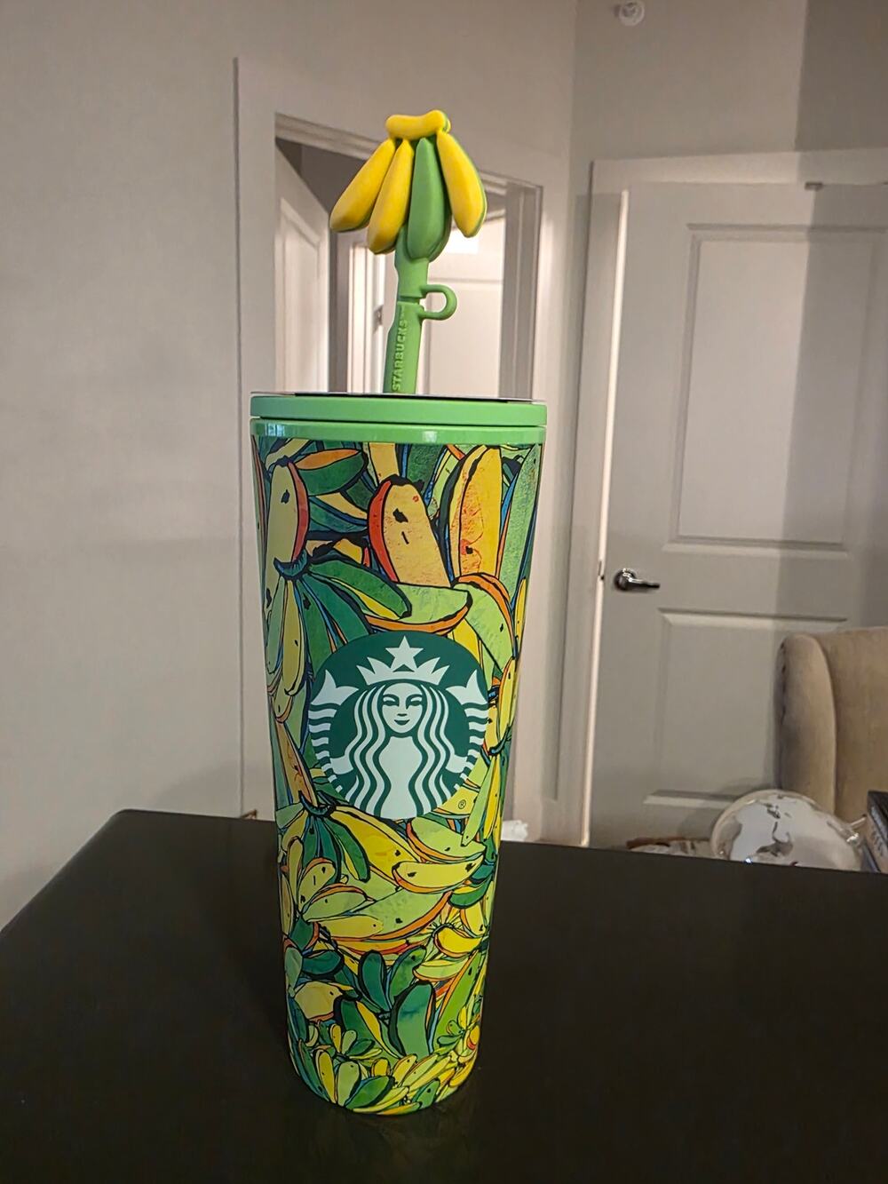 Starbucks Farm Rio Yellow & Green Straw Tumbler with Banana Topper